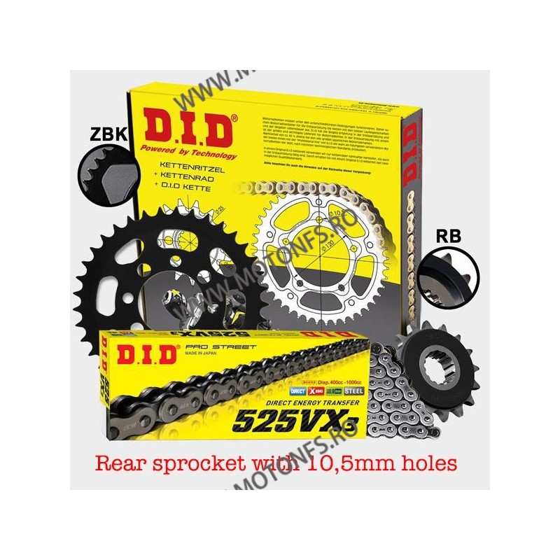 DID - kit lant BMW F800GS 2009-, pinioane 16/42, lant 525VX-116 X-Ring Rear sprocket with 10,5mm holes 125-024-40 DID RACING ...