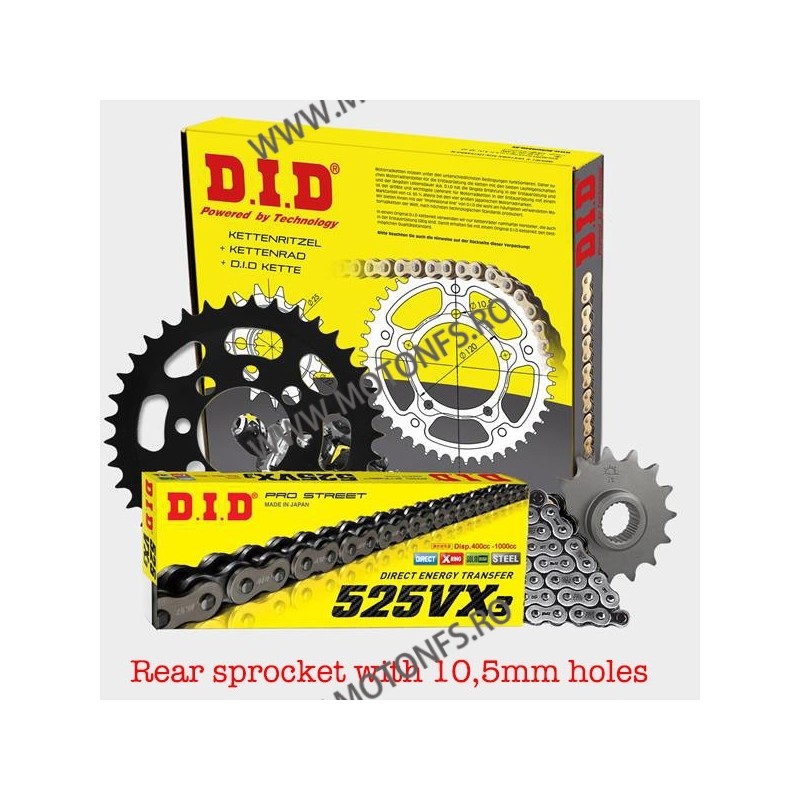 DID - kit lant BMW F800GS 2009-, pinioane 16/42, lant 525VX-116 X-Ring Rear sprocket with 10,5mm holes 125-024 / DID-401-027 ...