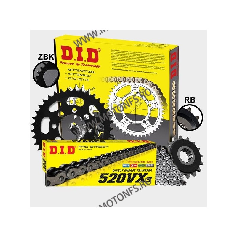 DID - kit lant Kawasaki Z750/S 2004-, pinioane 15/43, lant 520VX3-112 X-Ring (cu nit) 124-909-40 DID RACING CHAIN Kit Kawasak...