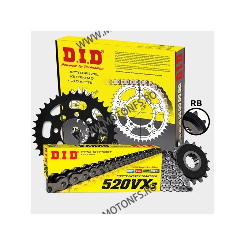 DID - kit lant Honda CB500X 2019-, pinioane 15/41, lant 520VX3-112 X-Ring (cu nit) 121-242-41 DID RACING CHAIN Kit Honda 557,...