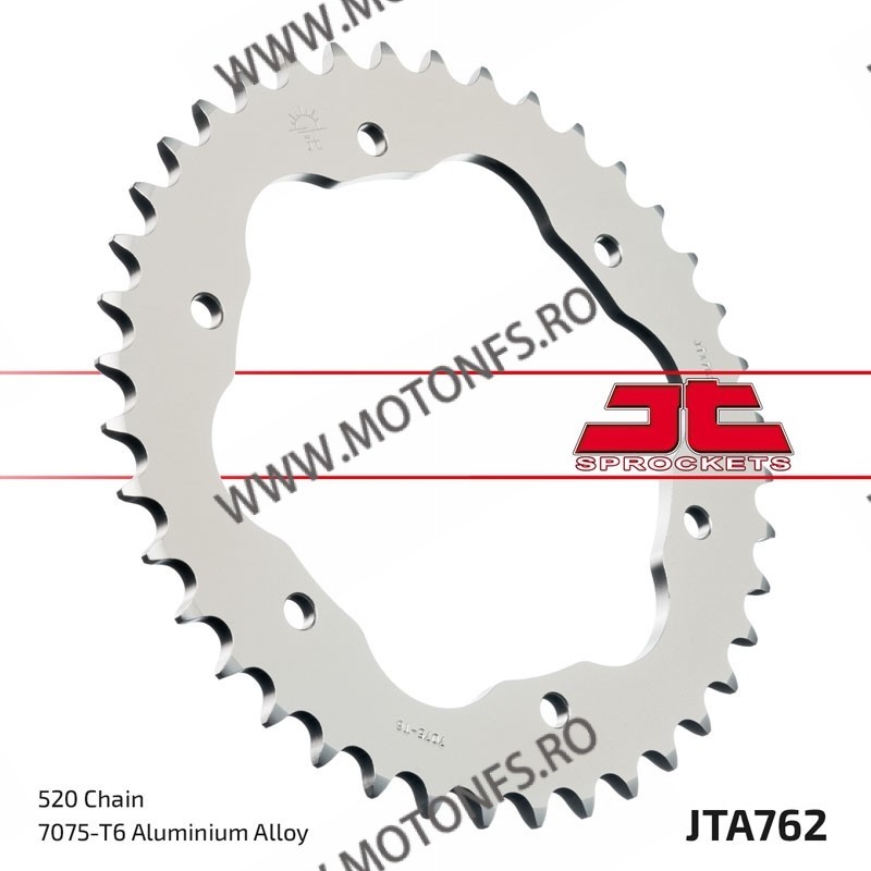 JT - Foaie (spate) Aluminiu JTA762, 38 dinti - Ducati - cu Adaptor 110-003, lant 520 1098 1098 R 1098 S 1098 Streetfighter /S...