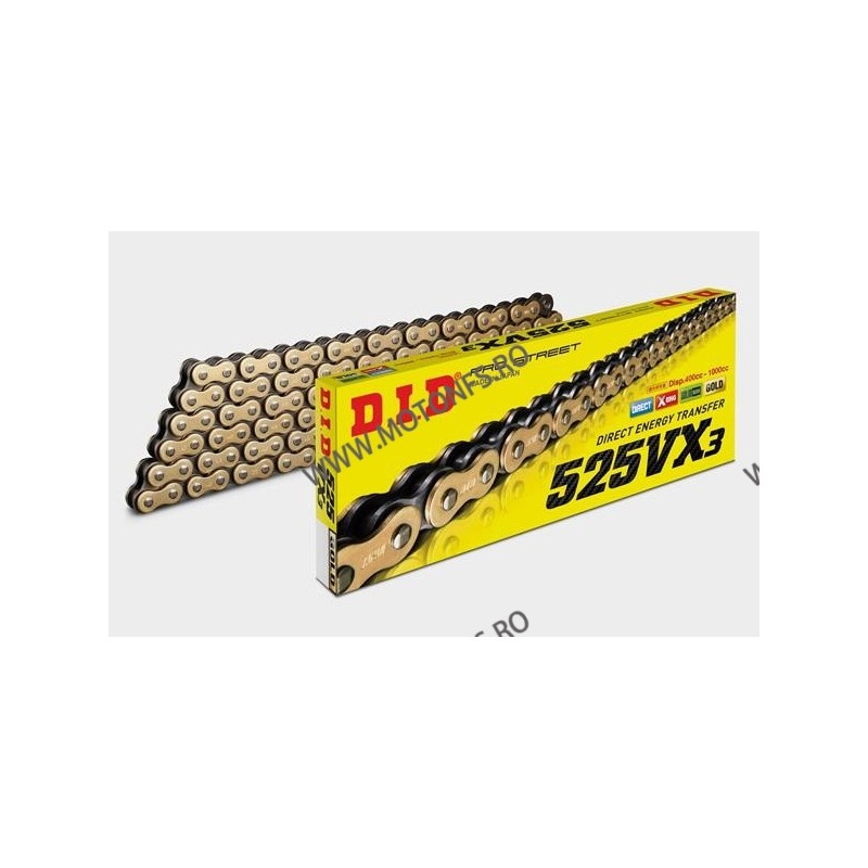 DID - Lant 525VX3 cu 124 zale - [Gold] X-Ring 1-565-124 / 103023124G DID RACING CHAIN DiD Lant 525 466,00 lei 419,40 lei 391,...