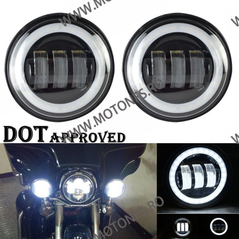 4.5 INCH 2Bucati PROIECTOARE CEATA LED Omologat E9 Cafe Racer Chopper, Bobber HARLEY DAVIDSON MS-FG30B-1  Faruri Moto Univers...