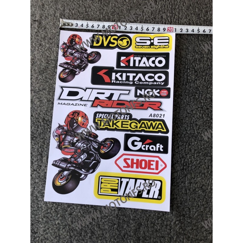 Set Autocolant / Stickere Pentru Carena Moto DVS KITACO NGK DIRT RIDER TAKEGAWA SHOEI PROTAPER NI4ZK  Autocolant / Stikare Ca...