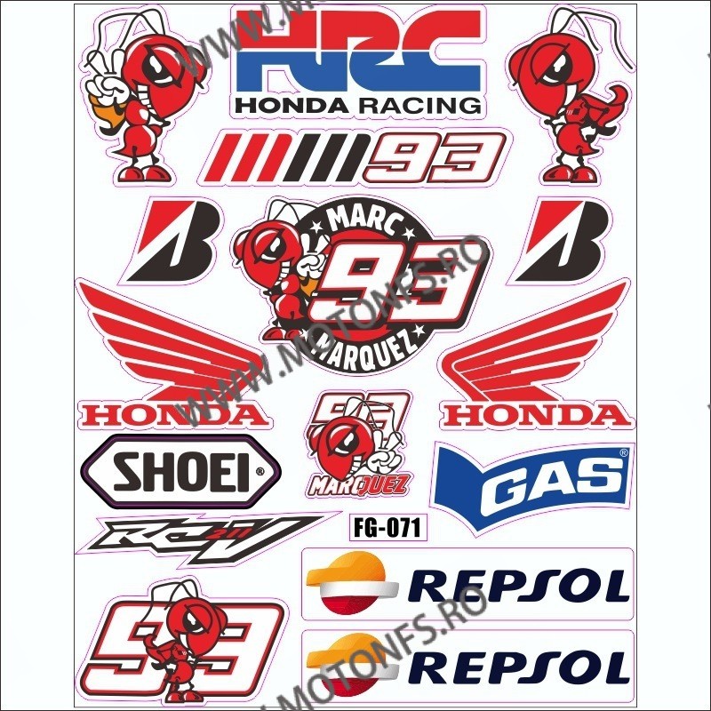 Set Autocolant / Stickere 25cmx30cm Pentru Carena Moto HONDA RACING HRC 93 GAS SHOEI REPSOL FQV68 Autocolant / Stikare Caren... Set Autocolant / Stickere 25cmx30cm Pentru Carena Moto HONDA RACING HRC 93 GAS SHOEI REPSOL FQV68 Autocolant / Stikare Caren...