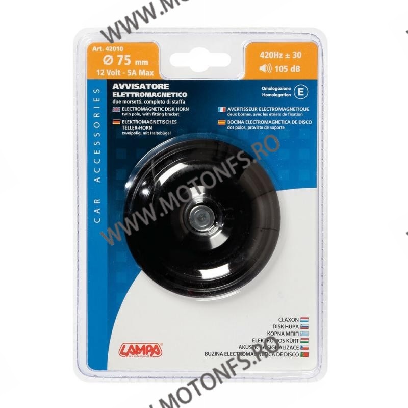 75MM LAMPA - CLAXON ROTUND DIAM. LA-42010 Lampa Claxon Moto 50,00 lei 45,00 lei 42,02 lei 37,82 lei -10%