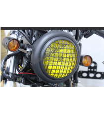 Far Moto Cu Grile Protectie Geam Galben Material Aluminiu cafe racer chopper, bobber JS-382-G  Faruri Moto Universale 135,00 ...
