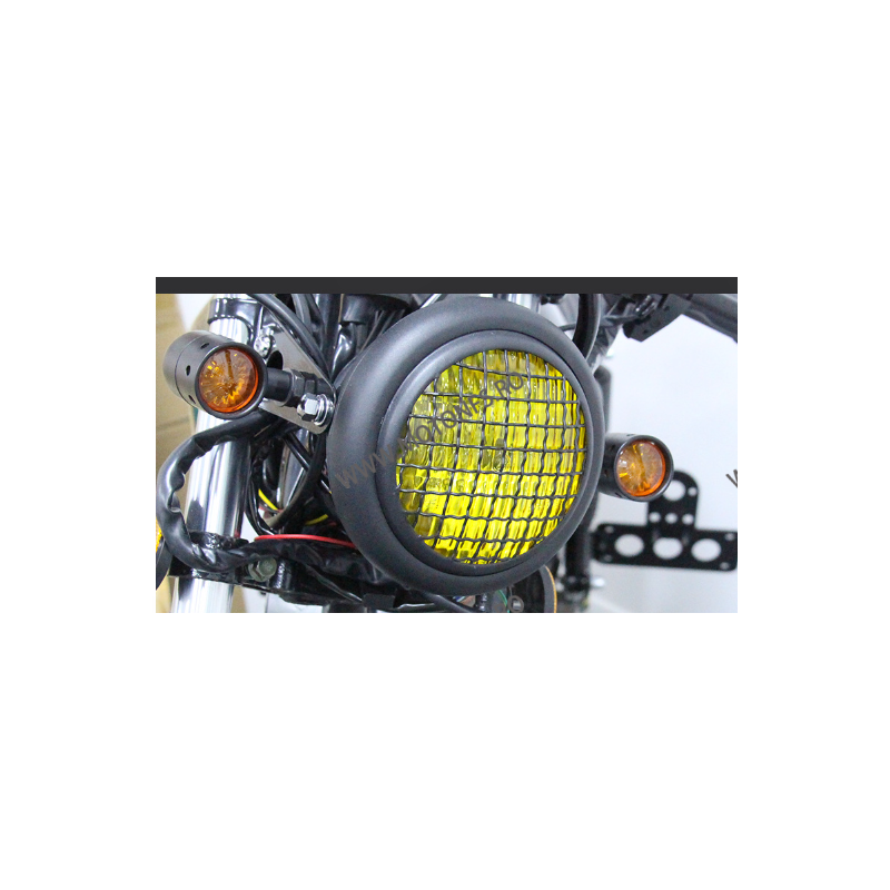 Far Moto Cu Grile Protectie Geam Galben Material Aluminiu cafe racer chopper, bobber JS-382-G  Faruri Moto Universale 135,00 ...