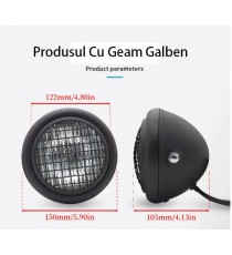 Far Moto Cu Grile Protectie Geam Galben Material Aluminiu cafe racer chopper, bobber JS-382-G  Faruri Moto Universale 135,00 ...