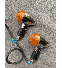 Set 2 Buc Semnale Chrom Cu BEC Semnalizatoare Moto Cafe Racer Bobber Chopper Retro 2NH6G  Semnal Universale Cafe Racer Choppe...
