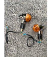 Set 2 Buc Semnale Chrom Cu BEC Semnalizatoare Moto Cafe Racer Bobber Chopper Retro 2NH6G  Semnal Universale Cafe Racer Choppe...