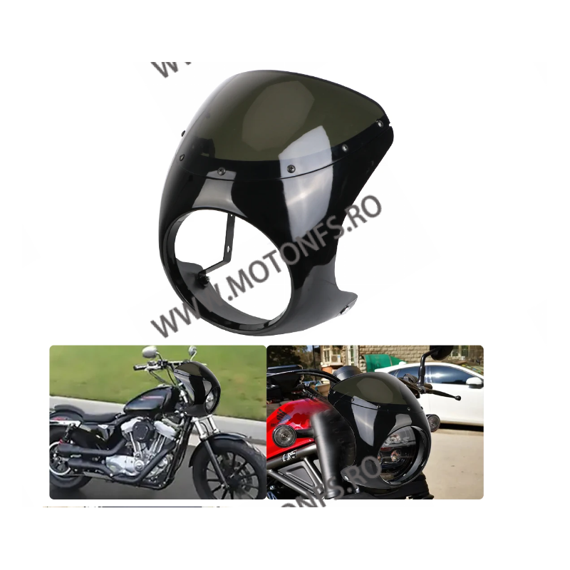 Carena Frontala Negru Mat Cu Parbrizul Fumuriu Cafe Racer Harley Honda Yamaha Suzuki Kawasaki TB5GY TB5GY  Carena / Parbriza ...