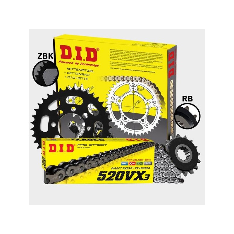 DID - kit lant Kawasaki Z800 / Z800e 2013-, pinioane 15/45, lant 520VX3-114 X-Ring (cu nit) 124-411-40 DID RACING CHAIN Kit K...