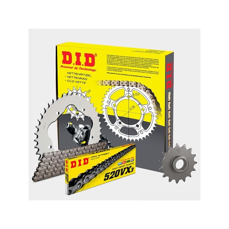 DID - kit lant Ducati 748 /S/SP/SPS/R/Biposto, pinioane 14/38, lant 520VX2-096 X-Ring 125-178 DID RACING CHAIN Kit Ducati 538...