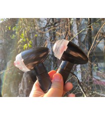 Set 2 Buc Semnale Pe Bec (R10w 12v) Negru Geam Transparent Semnalizatoare Moto Cafe Racer Bobber Chopper Retro 6HS7W  Semnal ...