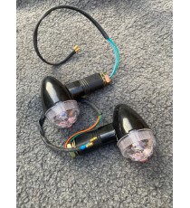 Set 2 Buc Semnale Pe Bec (R10w 12v) Negru Geam Transparent Semnalizatoare Moto Cafe Racer Bobber Chopper Retro 6HS7W  Semnal ...