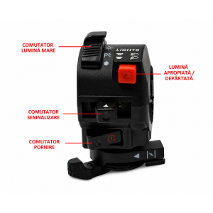 Comutator Ghidon Moto Multifuncțional 22mm Cu Soc Control Lumini, Fază Scurtă Lungă, Pornire, Universal