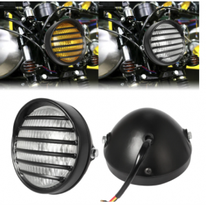 Far Rotund Universal 12V 35W cu Grilă Stil Cafe Racer / Bobber Negre Cu Geam Galben 6DQ6H  Faruri Moto Universale 195,00 lei ...