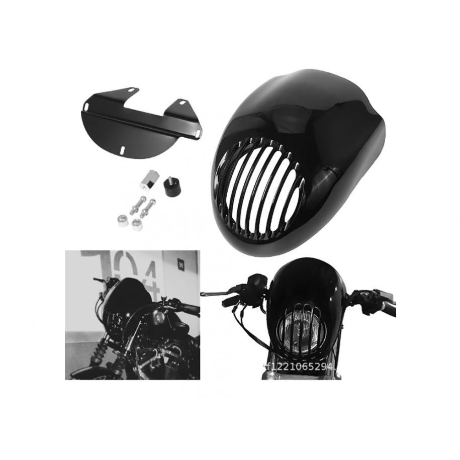 Carenaj Far Moto Universal cu Grilă pentru Cafe Racer Bobber Chopper Scrambler Mască Far Retro 610HT  Carene frontale 245,00 ...