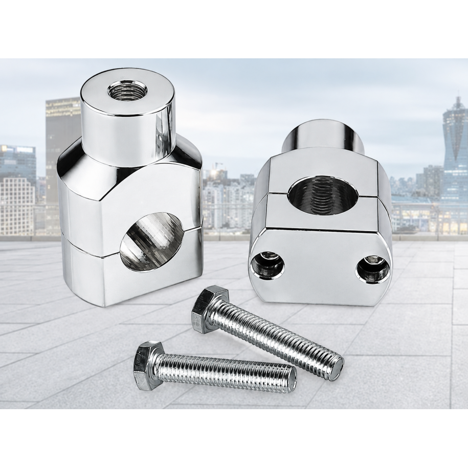 Set Înălțătoare Ghidon Moto 25mm 1", Aluminiu Crom, pentru Harley, Yamaha, Honda, Suzuki, Kawasaki, 2 Buc ZGQ-004-25MM  Supor...